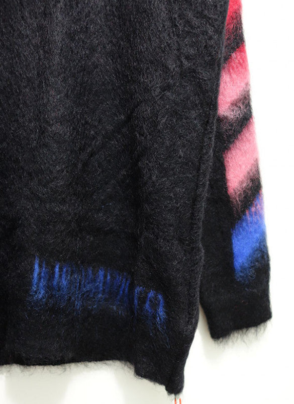 OFF WHITE Brushed Mohair Diagonal Stripe Multicolor Crewneck Sweater