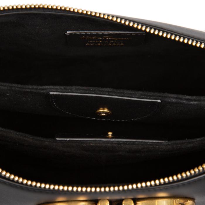 Ferragamo Trapezio Gancini Gold Logo Shoulder Bag Women