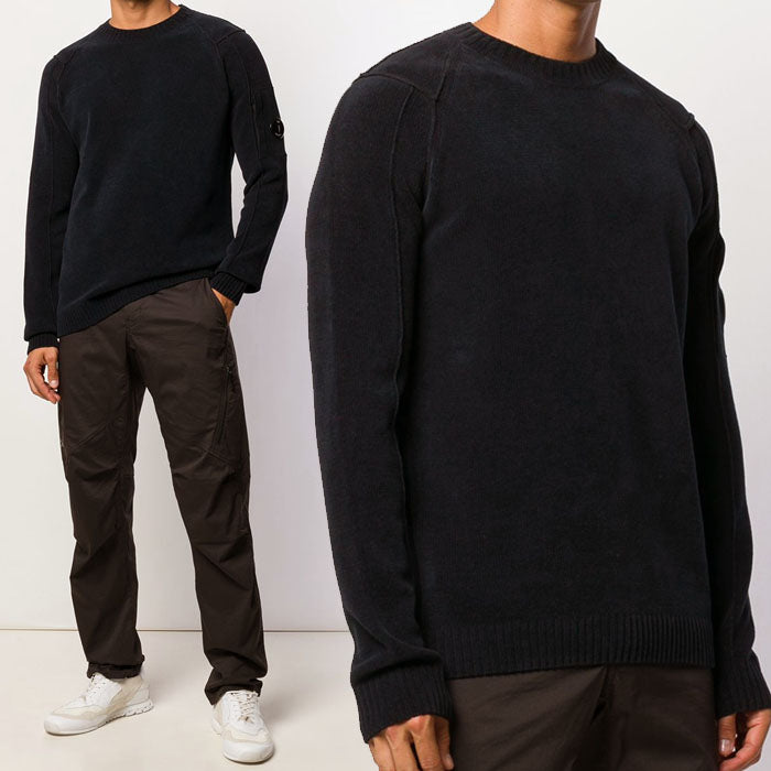 CP Company Lens Patch Round Neck Knit Sweater for Men 07CMKN072A