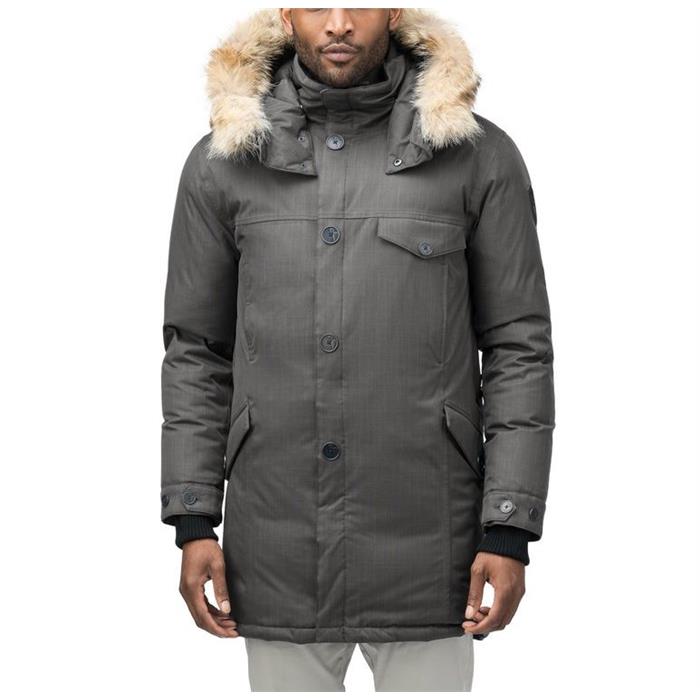 Nobis Steel Grey Crosshatch Fur Hood Parka Down Jacket Men