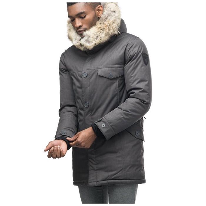 Nobis Steel Grey Crosshatch Fur Hood Parka Down Jacket Men