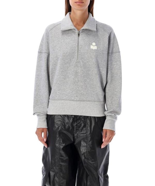 Isabel Marant Logo Half Zip Hoodie Sweatshirt Gray/White