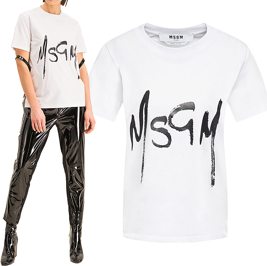 MSGM Women’s Spray Logo Print Short Sleeve T-Shirt 2841MDM74 207298 01
