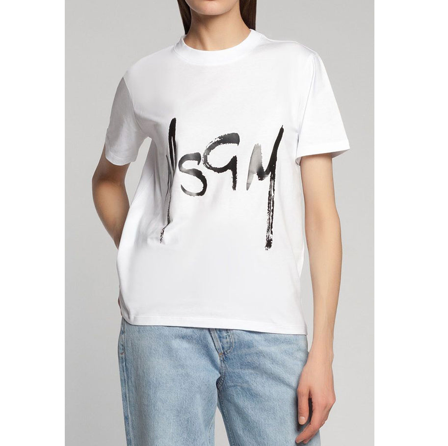 MSGM Women’s Spray Logo Print Short Sleeve T-Shirt 2841MDM74 207298 01