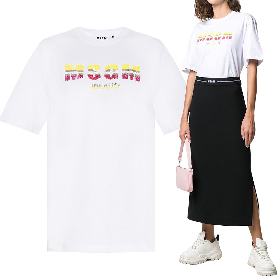 MSGM Women's Sequin Logo Short-Sleeve T-Shirt 2841MDM218 207298 01
