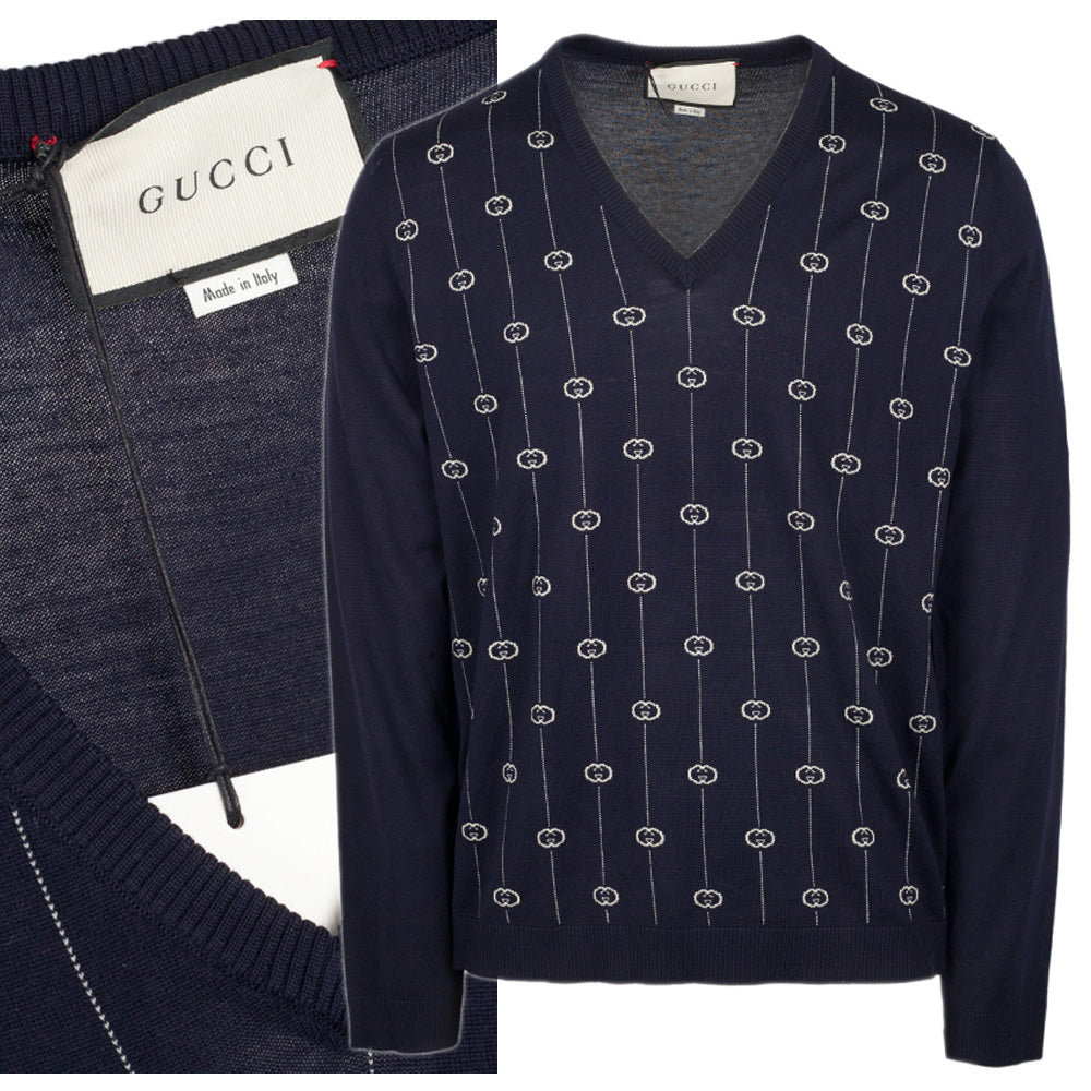 GUCCI GG Logo V-Neck Knit Sweater for Men 576902 XKAUM 4650