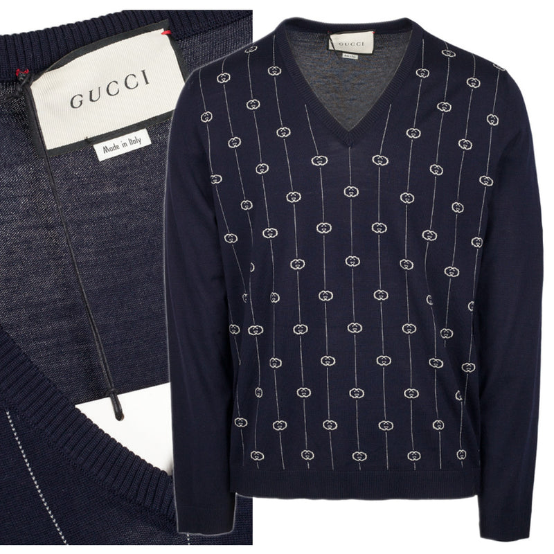 GUCCI GG Logo V-Neck Knit Sweater for Men 576902 XKAUM 4650