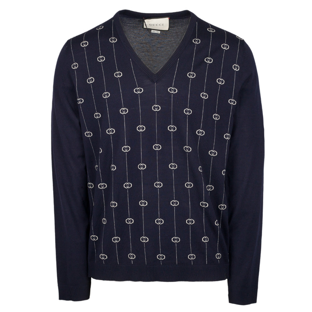 GUCCI GG Logo V-Neck Knit Sweater for Men 576902 XKAUM 4650