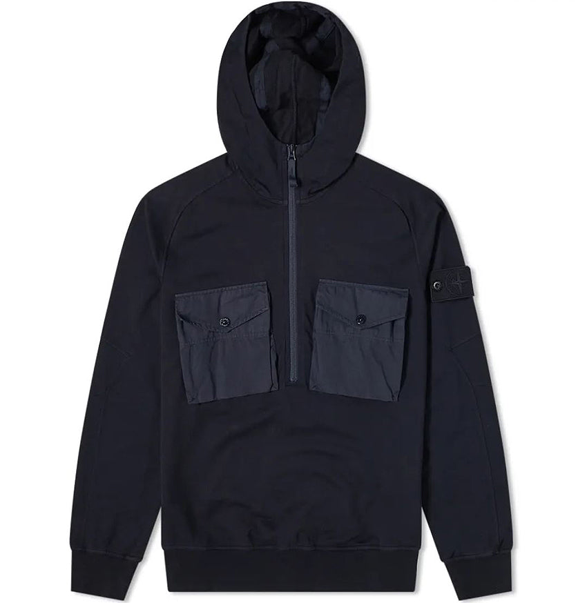 STONE ISLAND Ghost Piece Half-Zip Hoodie Navy Men’s Pullover Hoodie