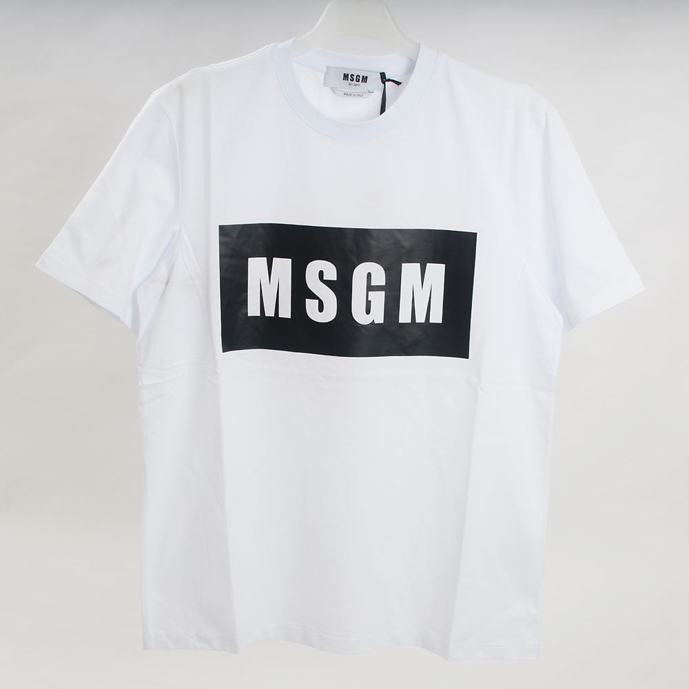 MSGM Men's Logo Print Short-Sleeve T-Shirt White/Black 2840MM67 01