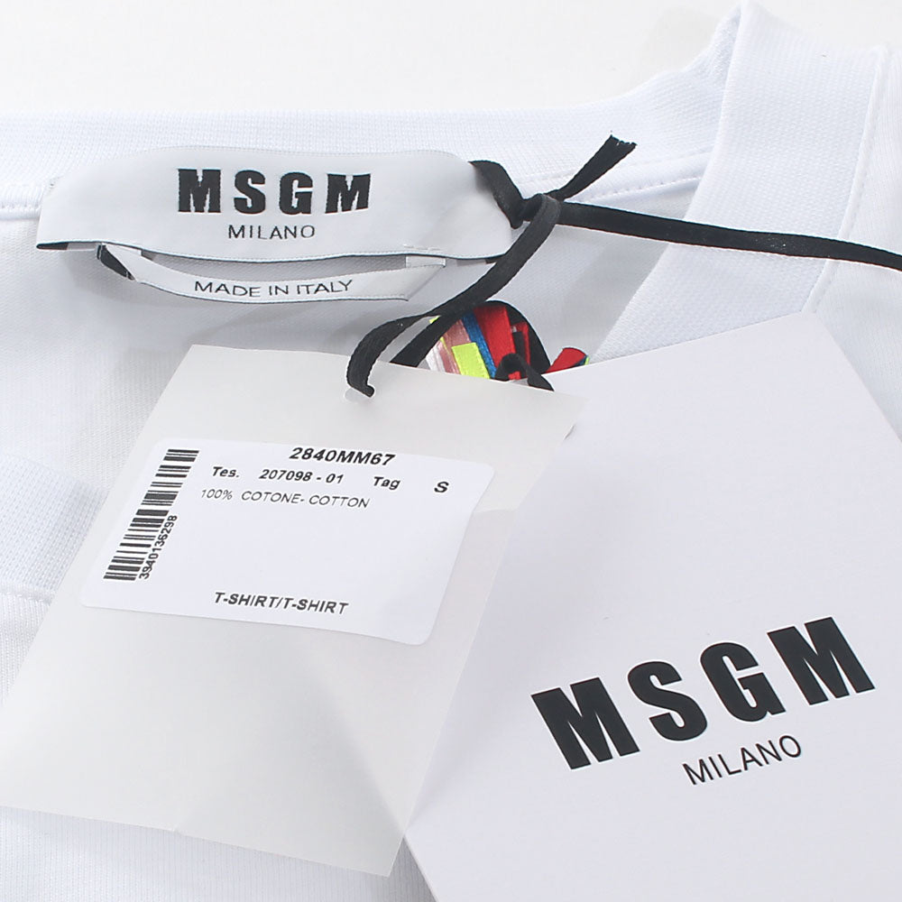 MSGM Men's Logo Print Short-Sleeve T-Shirt White/Black 2840MM67 01