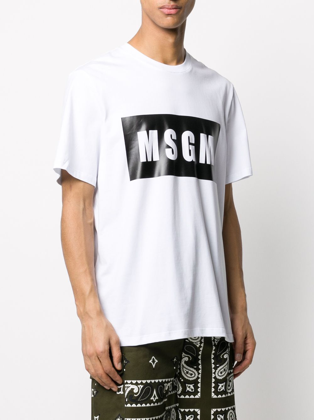MSGM Men's Logo Print Short-Sleeve T-Shirt White/Black 2840MM67 01