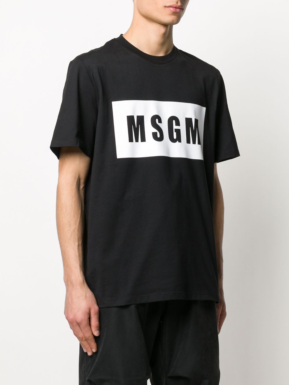 MSGM Men's Logo Print Short Sleeve T-Shirt Black/White 2840MM67 99