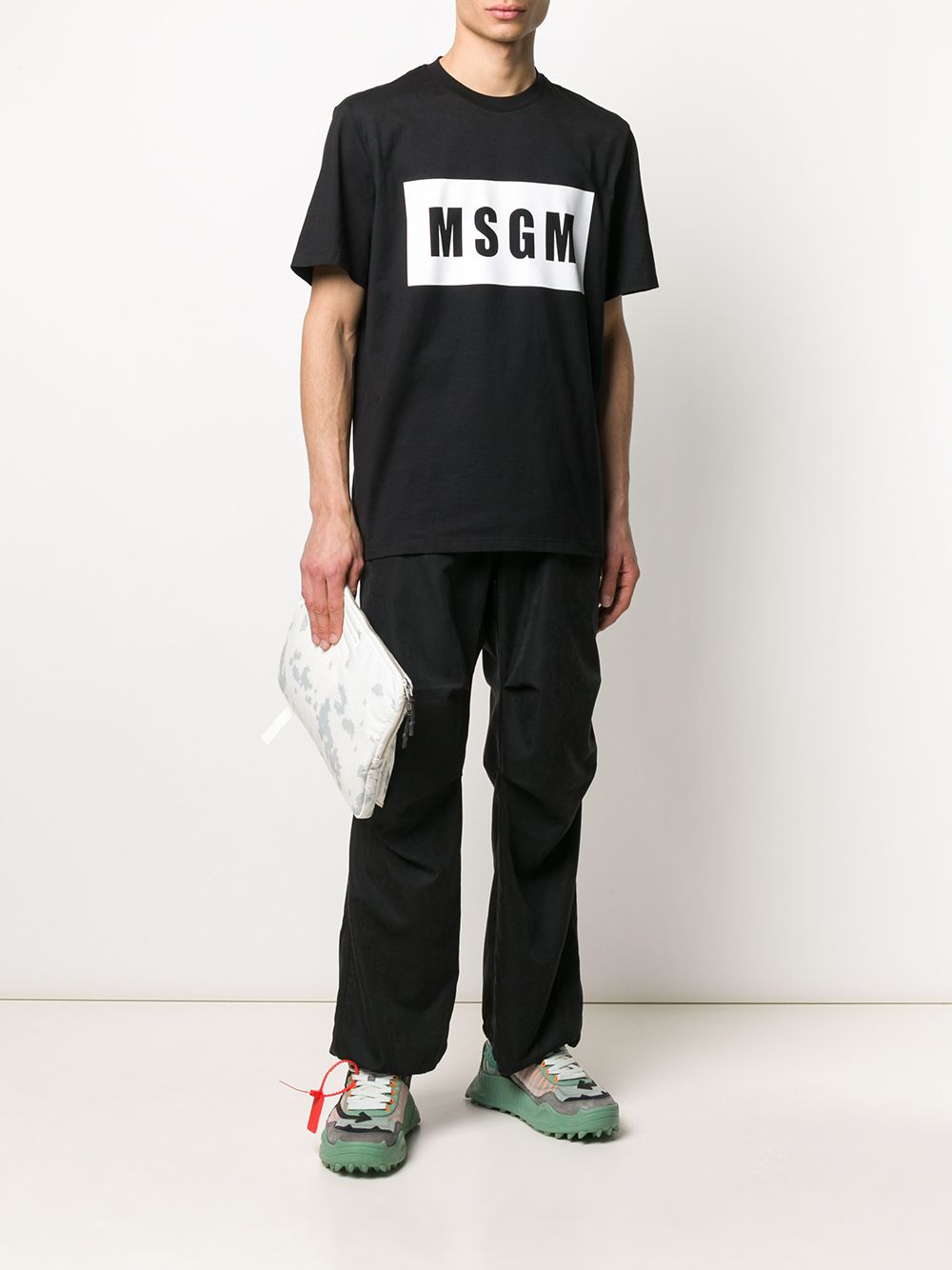 MSGM Men's Logo Print Short Sleeve T-Shirt Black/White 2840MM67 99