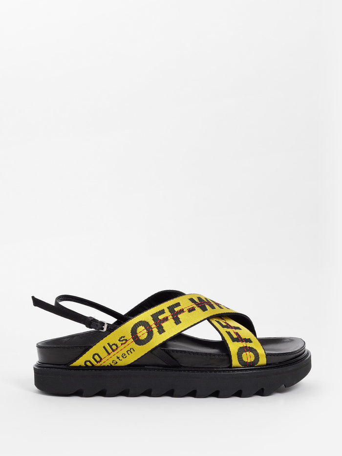 OFF WHITE Yellow Industrial Logo Cross Strap Women’s Sandals
