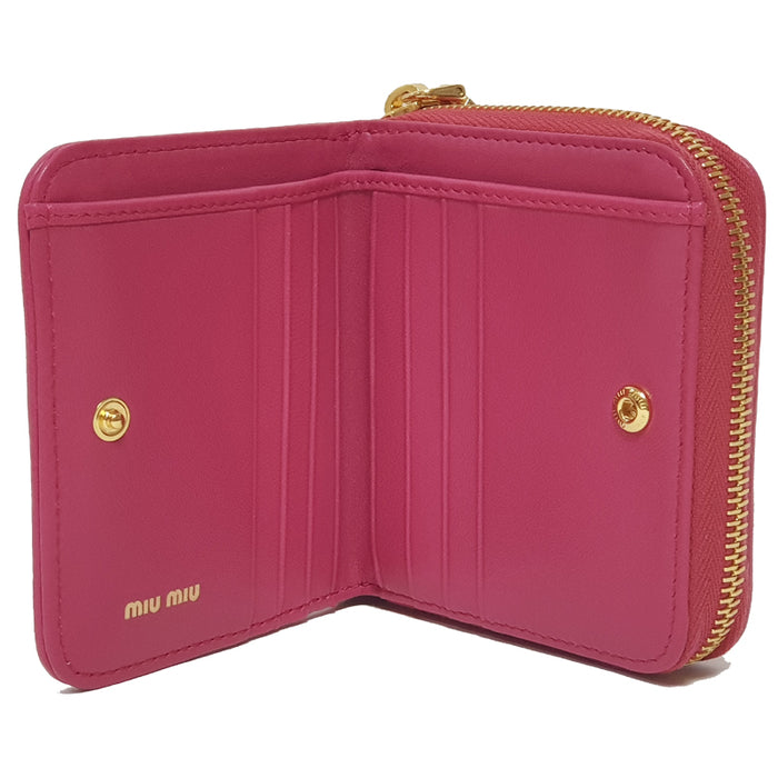 Miu Miu Gold Logo Compact Bifold Wallet 5ML522 PEONIA