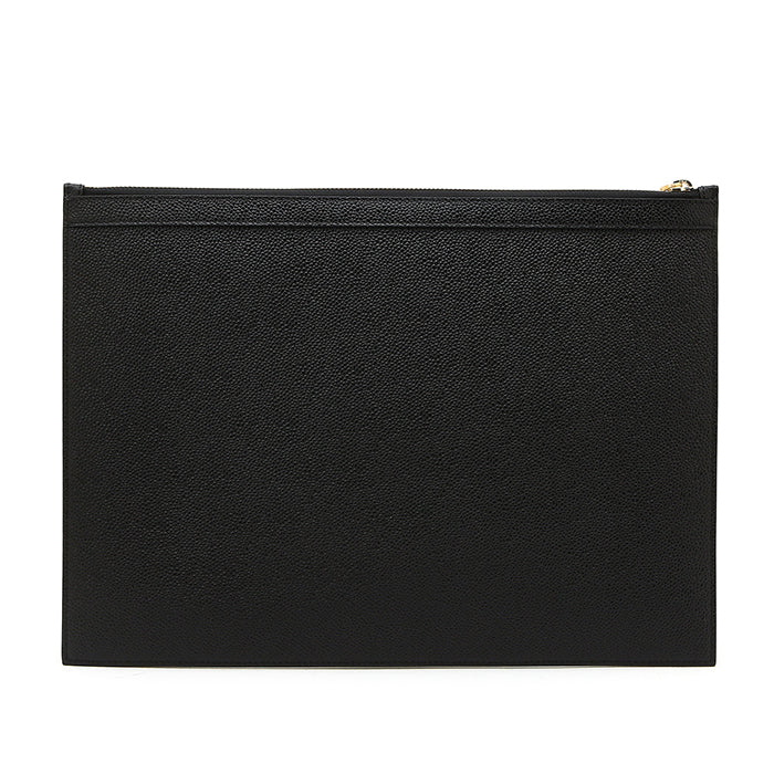 THOM BROWNE Pebble Leather Tricolor Stripe Clutch Bag Black