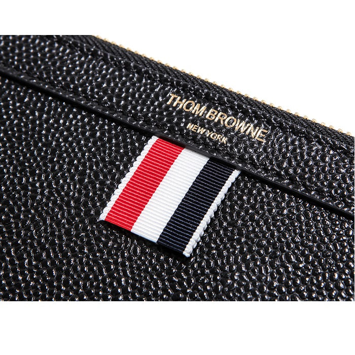 THOM BROWNE Pebble Leather Tricolor Stripe Clutch Bag Black