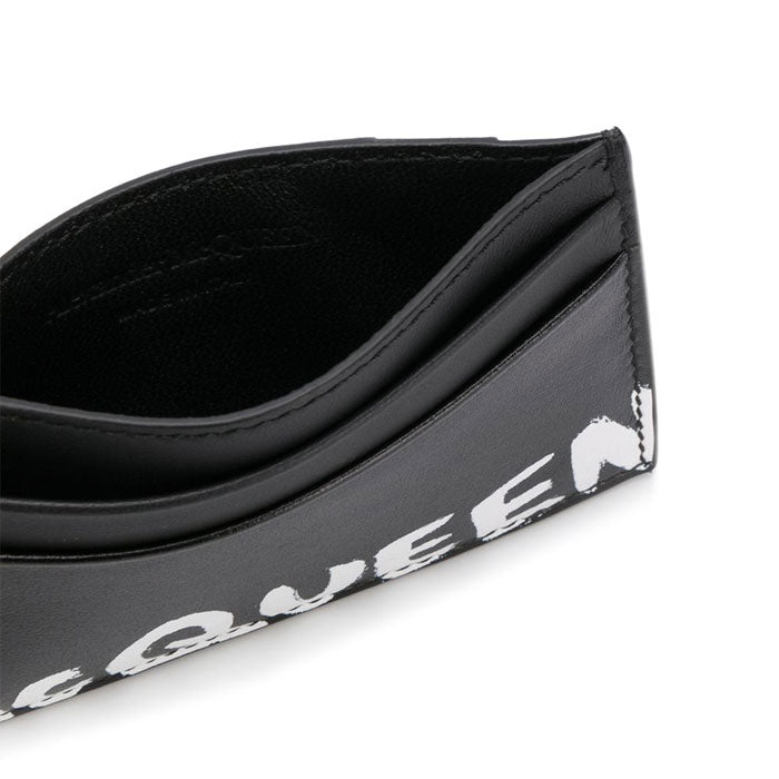 Alexander Mcqueen Logo Graffiti Leather Card Holder Wallet Black