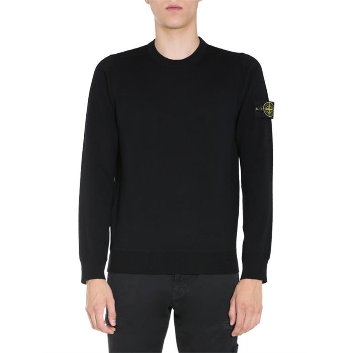 STONE ISLAND Wool Logo Patch Crewneck Sweater Black 7315526C4 V0029