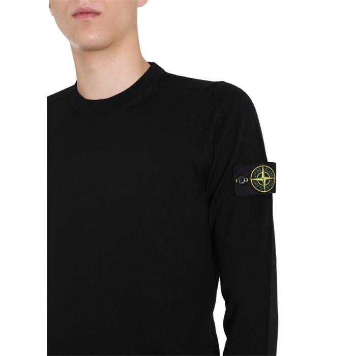 STONE ISLAND Wool Logo Patch Crewneck Sweater Black 7315526C4 V0029