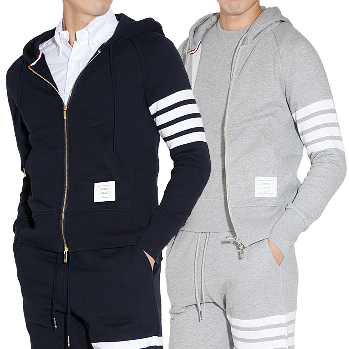 THOM BROWNE Men's Diagonal Sleeve Stripe Zip-Up Hoodie MJT022H 00535