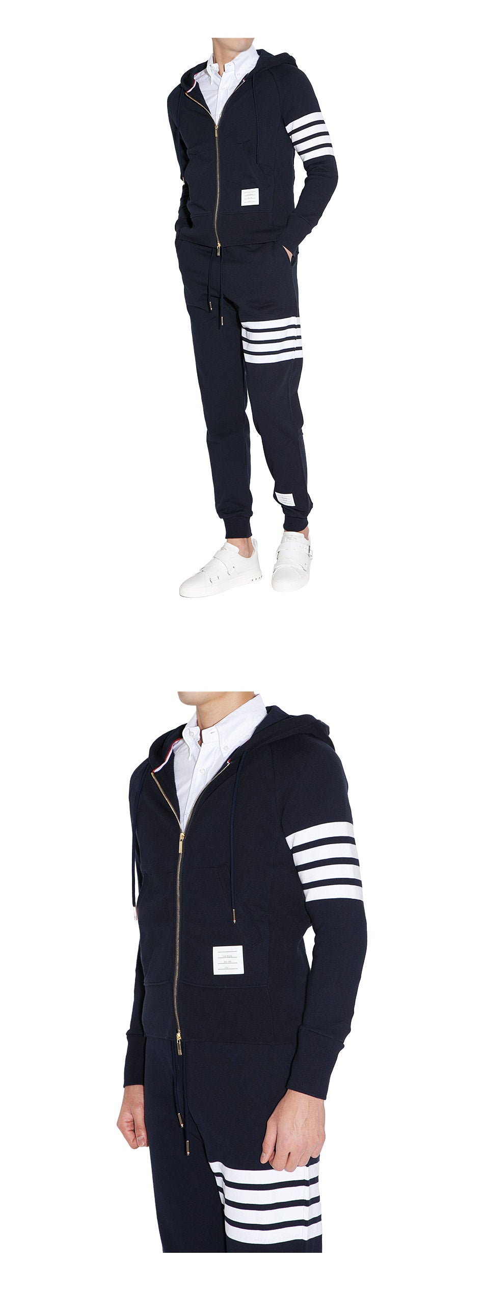 THOM BROWNE Men's Diagonal Sleeve Stripe Zip-Up Hoodie MJT022H 00535