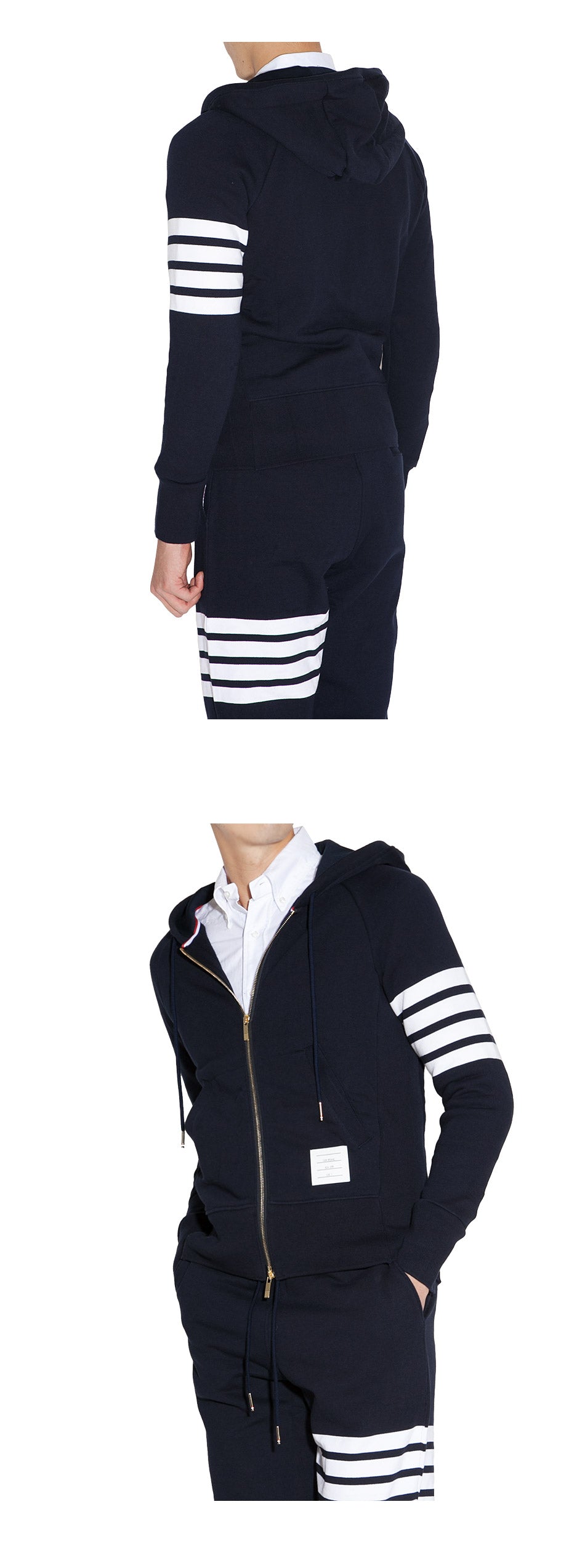 THOM BROWNE Men's Diagonal Sleeve Stripe Zip-Up Hoodie MJT022H 00535