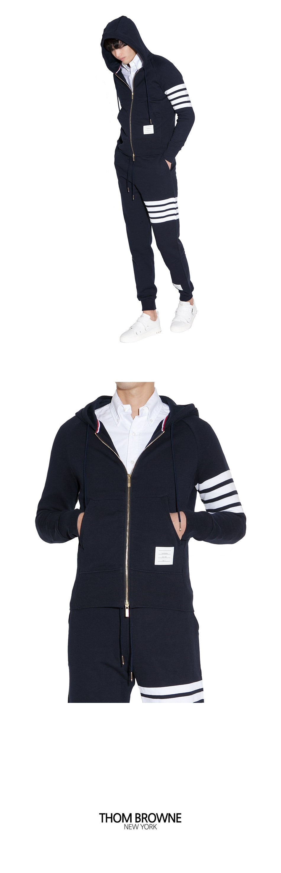 THOM BROWNE Men's Diagonal Sleeve Stripe Zip-Up Hoodie MJT022H 00535