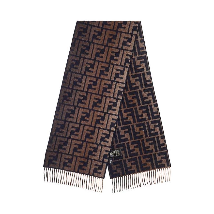 FENDI Unisex FF Logo Wool Cashmere Scarf Brown