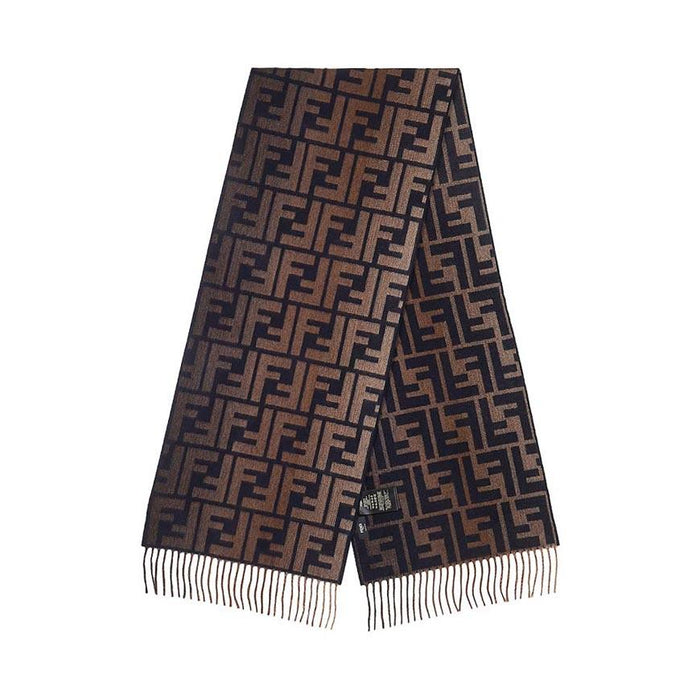 FENDI Unisex FF Logo Wool Cashmere Scarf Brown