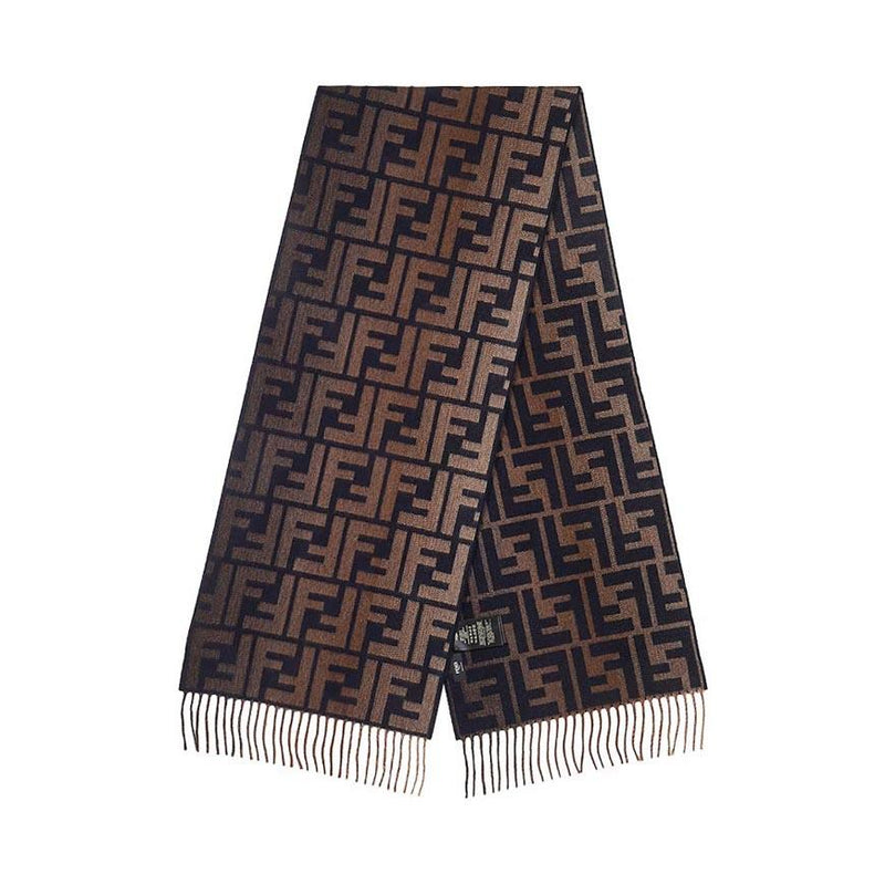 FENDI Unisex FF Logo Wool Cashmere Scarf Brown