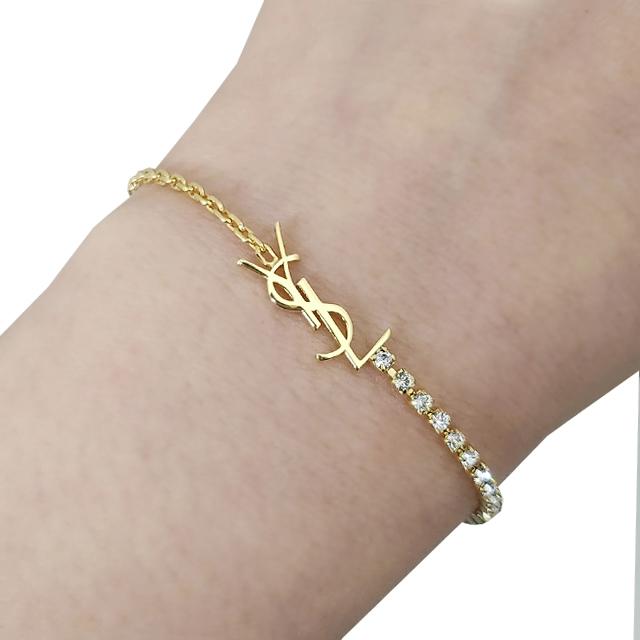 Saint Laurent YSL Cassandra Rhinestone Bracelet Gold-Tone