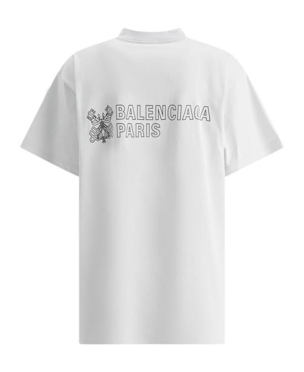 BALENCIAGA Logo Short Sleeve T-Shirt White Cotton Men