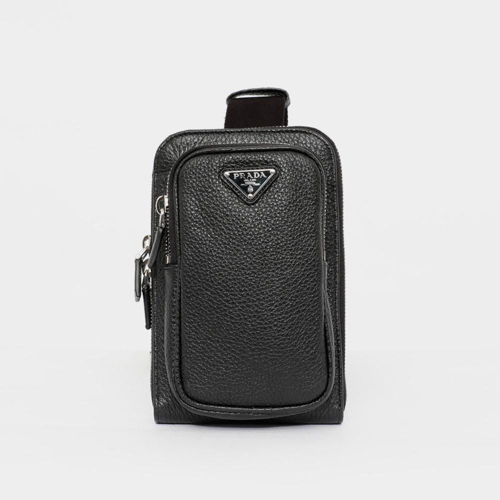PRADA Triangle Logo Grain Leather Phone Holder Crossbody Bag f 2ZH195 2BBE F0002
