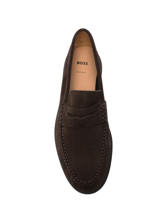 HUGO BOSS Dark Brown Leather Loafers Men’s Slip-On Shoes