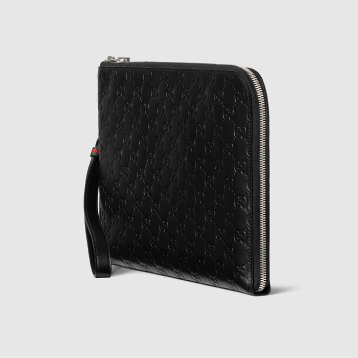 GUCCI GG Emblem Leather Clutch Black