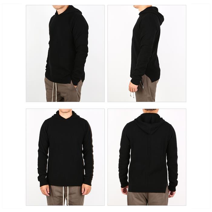 Rick Owens Black Cashmere Wool Hooded T-Shirt