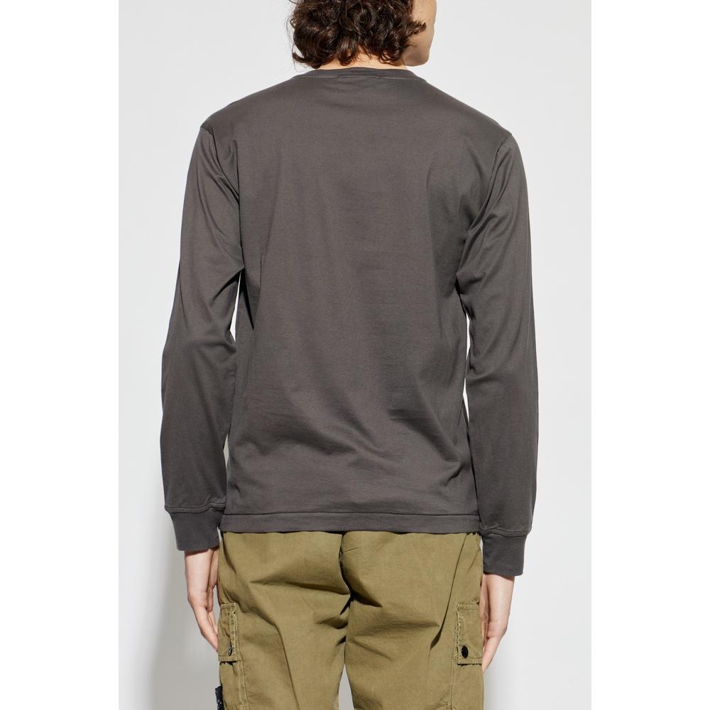 STONE ISLAND Logo Patch Men’s Long Sleeve T-Shirt Green Cotton