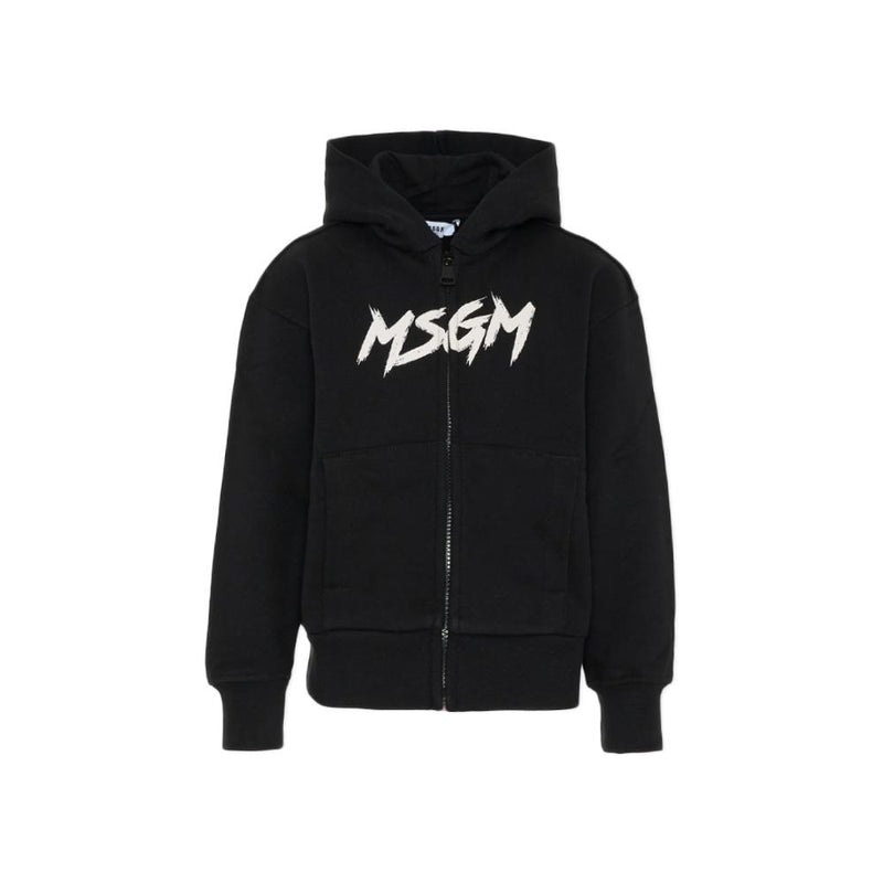 MSGM Kids Women Logo Painting Fleece Zip Hoodie Black F5MSJUZH048 11083