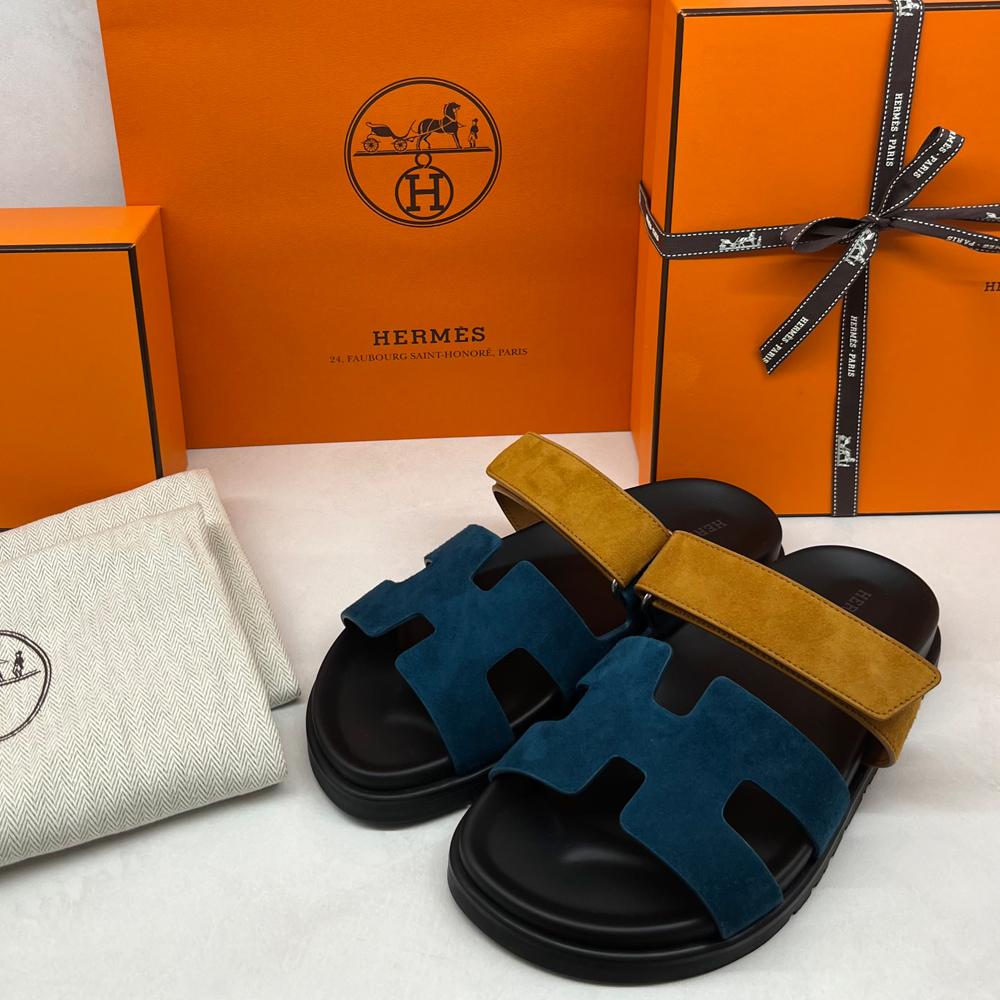 HERMES Women’s Chypre Suede Goatskin Two-Tone Sandals