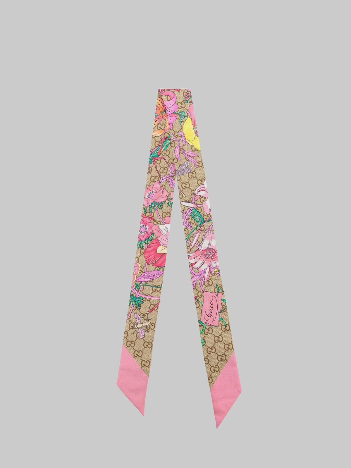 GUCCI Silk Logo Print Scarf Pink