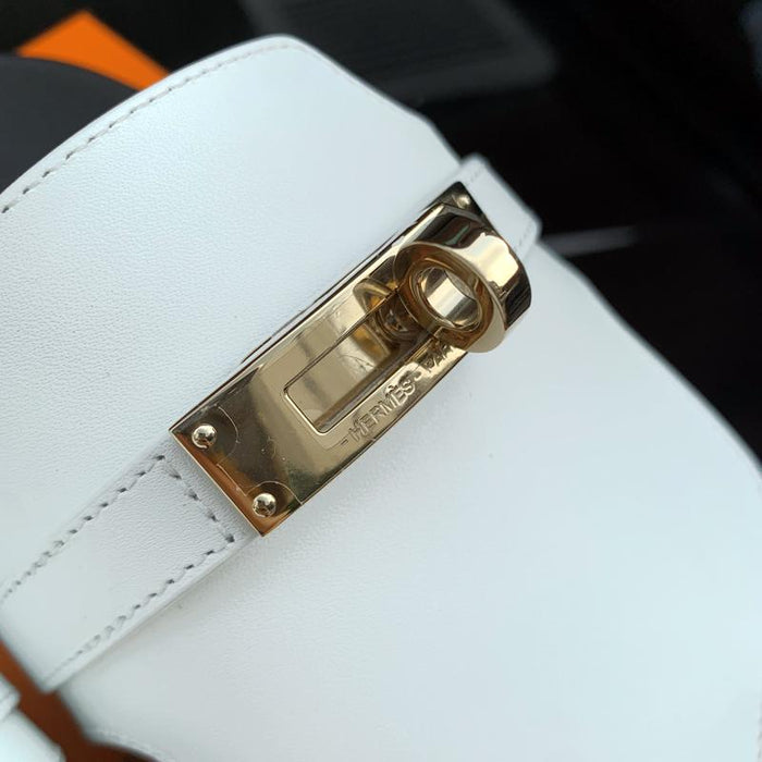 HERMES Suede Goatskin Empire Kelly Buckle Sandals White Gold-Tone