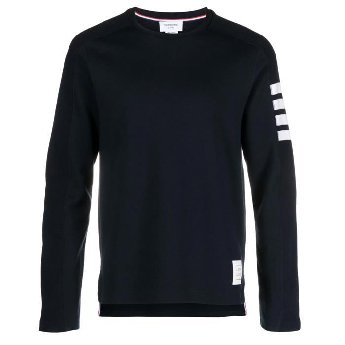 THOM BROWNE Navy Long Sleeve Crewneck T-Shirt