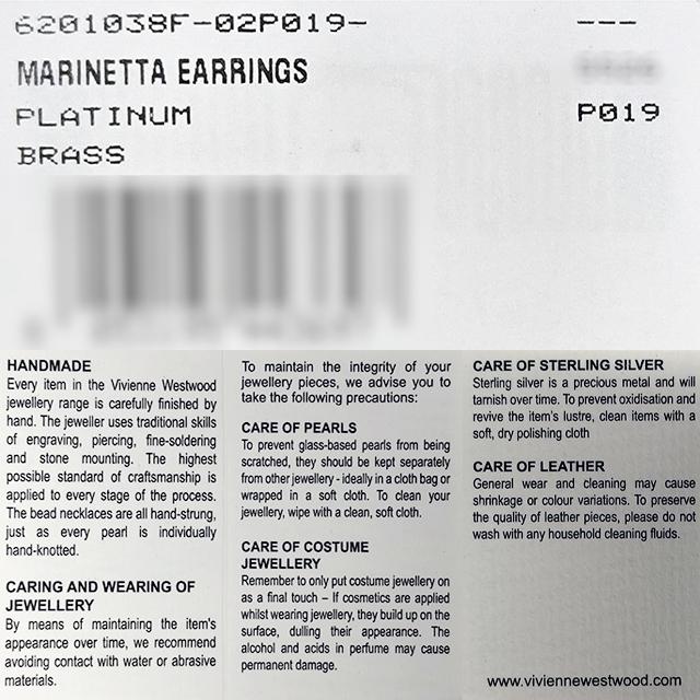Vivienne Westwood Marinetta Earrings Silver-Tone Studs 6201038F 02P019 P019