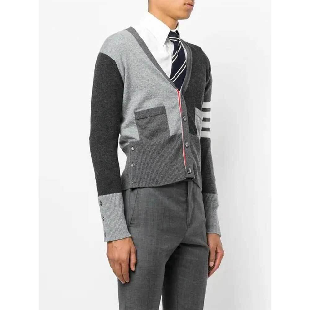 THOM BROWNE Cashmere 4-Bar V-Neck Cardigan MKC001F 00011 982