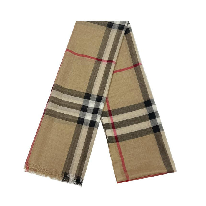 BURBERRY Beige Check Wool Silk Scarf