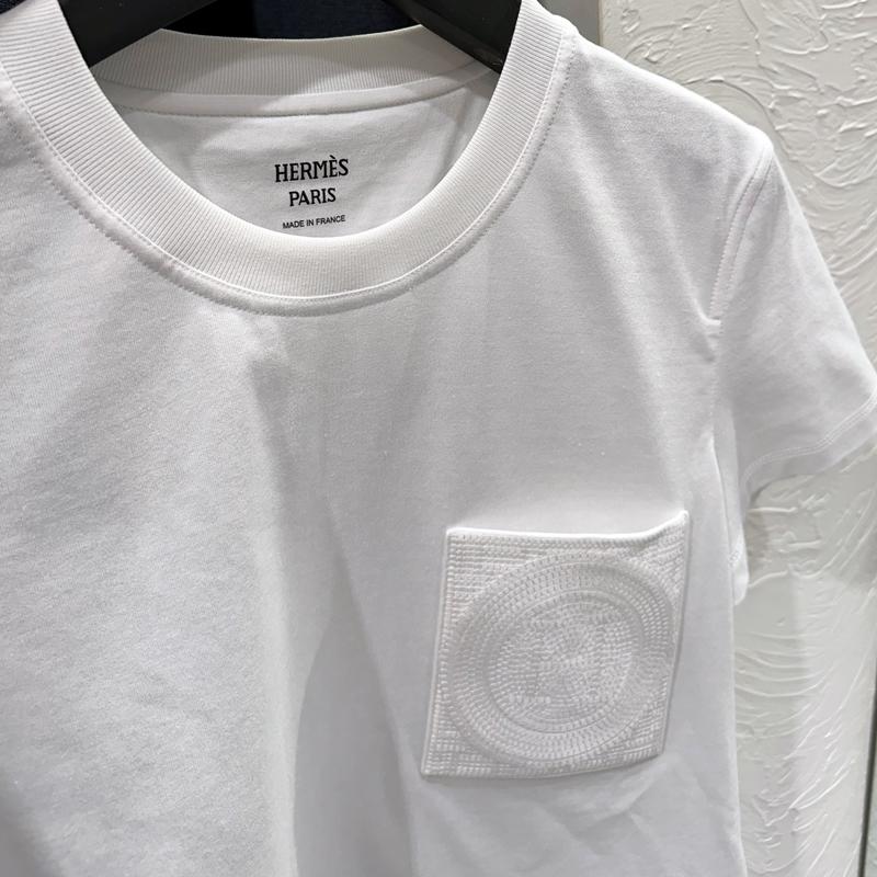 HERMES Cotton Jersey Pocket Mosaic Embroidered T-Shirt White