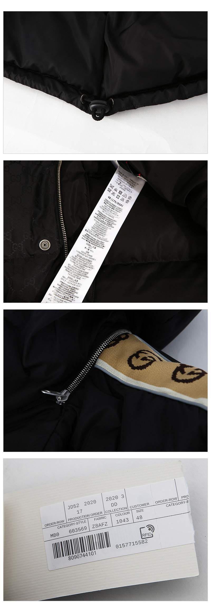 GUCCI Men's Monogram Logo Long Down Puffer Coat 603569 1043