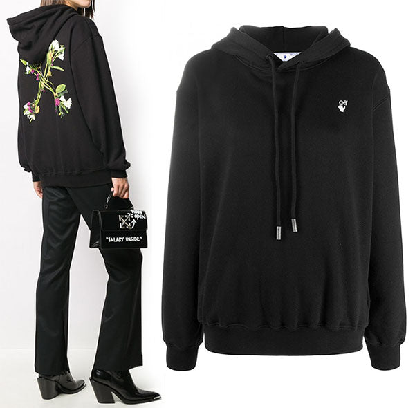 OFF WHITE Floral Arrows Logo Black Hoodie for Women